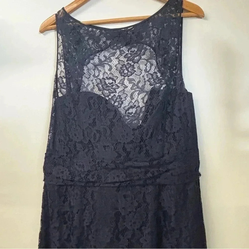 Amsale navy blue lace sleeveless maxi gown sz 16 - Picture 5 of 9